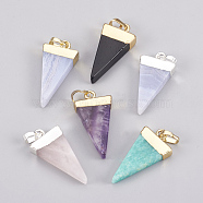 Natural Mixed Stone Pendants, with Brass Findings, Triangle, Dyed & Heated, 27~29x12~13x4~5mm, Hole: 4x6mm(G-E493-O)