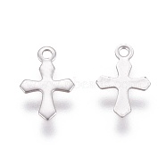 316 Surgical Stainless Steel Tiny Cross Charms, Stainless Steel Color, 9x6x0.5mm, Hole: 0.9mm(STAS-E470-03P)