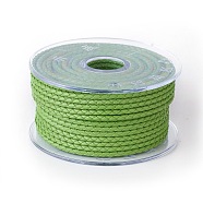 Braided Cowhide Cord, Leather Jewelry Cord, Jewelry DIY Making Material, Green, 3mm, about 5.46 yards(5m)/roll(WL-I003-3mm-D-07)