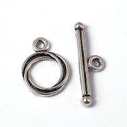 Tibetan Style Alloy Toggle Clasps, Lead Free and Cadmium Free, Ring, Antique Silver, Ring: about 13mm wide, 17mm long, Bar: about 3mm wide, 24mm long, hole: 2mm(LF0539Y)