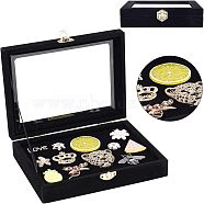 Velvet Box, with Snap Buttons, Rectangle, Black, 20.4x15.2x5cm(VBOX-WH0002-14)