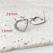 Platinum Brass Stud Earrings Findings, with 925 Sterling Silver Pins and Loops, Teardrop, 16x13mm(PW-WG56141-01)