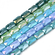 Electroplate Opaque Solid Color Glass Beads Strands, AB Color Plated, Faceted, Rectangle, Mixed Color, 7x4x3mm, Hole: 1mm, about 79~80pcs/strand, 20.47 inch(52cm)(EGLA-N002-25-A)