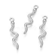 304 Stainless Steel Pendants, Snake, Stainless Steel Color, 28x6x1.5mm, Hole: 2mm(STAS-G214-58P)