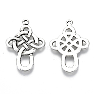 Chinese Knot Tibetan Style Pendants, Cadmium Free & Lead Free, Antique Silver, 33x22x1.5mm, Hole: 2mm, about 420pcs/1000g(TIBEP-A5642-AS-RS)