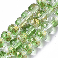 Transparent Spray Painted Glass Bead Strands, with Golden Foil, Round, Lime Green, 4~5mm, Hole: 0.9~1.2mm, about 95~103pcs/Strand, 13.78 inch~14.88 inch(35~37.8cm)(GLAA-N035-03A-B02)