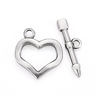 304 Stainless Steel Toggle Clasps, Heart & Arrow, Stainless Steel Color, Ring: 20x18x3mm, Hole: 2mm, Bar: 23.5x6.5x2.5mm, Hole: 1.8mm(X-STAS-D142-02A-P)