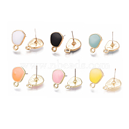 Alloy Stud Earring Findings, with Raw(Unplated) Pins, Enamel and Loop, Light Gold, Mixed Color, 13.5x9.5mm, Hole: 1.6mm, Pin: 0.7mm(PALLOY-S177-39-M)