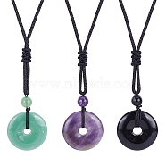 3Pcs 3 Style Natural Mixed Gemstone Donut/Pi Disc Pendant Necklaces Set with Polyester Cord for Women, 24.96 inch(63.4cm), 1Pc/style(NJEW-AN0001-40)