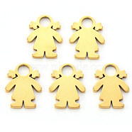 Vacuum Plating 304 Stainless Steel Charms, Laser Cut, Girl, Golden, 14x11x1mm, Hole: 3mm(STAS-N092-24G)