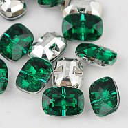 Taiwan Acrylic Rhinestone Buttons, Faceted, 1-Hole, Rectangle, Dark Green, 30x21x10.5mm, Hole: 2mm(X-BUTT-F019-30mm-06)
