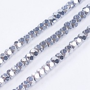 Electroplate Non-Magnetic Synthetic Hematite Beads Strands, Faceted, Round, Platinum Plated, 3x2mm, Hole: 0.5mm, about 198pcs/strand, 15.5 inch(39.5cm)(G-F562-S03)