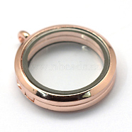 Flat Round Alloy Glass Magnetic Photo Frame Living Memory Floating Locket Pendants, Cadmium Free & Lead Free, Rose Gold, 35.5x30x8mm, Hole: 3.5mm, Inner Measure: 23mm(X-PALLOY-S046-01RG)