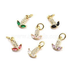 Brass Micro Pave Cubic Zirconia Charms, Real 18K Gold Plated, Cadmium Free & Lead Free, Maize, Mixed Color, 10.5x8x2mm, Hole: 3.8mm(KK-A156-10G-RS)