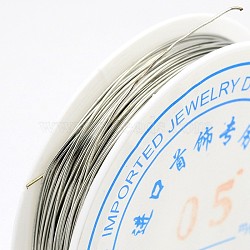 Round Copper Jewelry Wire, Nickel Free, Silver Color Plated, 24 Gauge, 0.5mm, about 31.16 Feet(9.5m)/roll(CW0.5mm006)