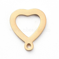 Vacuum Plating 304 Stainless Steel Open Heart Charms, Cut-Out, Manual Polishing, Hollow, Golden, 10x8x1mm, Hole: 0.8mm(STAS-G215-14G)