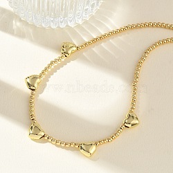 Brass Round Heart Beaded Necklaces, Cadmium Free & Lead Free, Long-Lasting Plated, Rack Plating, Real 18K Gold Plated, 16.93 inch(43cm)(NJEW-Z120-01G)