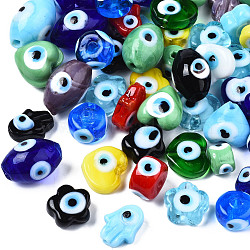 Handmade Evil Eye Lampwork Beads, Mixed Shapes, Mixed Color, 10~16x10~14x5~11mm, Hole: 1.2~2.5mm, about 100pcs/bag(LAMP-N029-003)