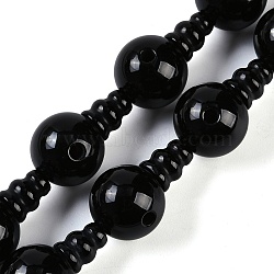 Natural Black Onyx 3-Hole Guru Beads Strands, Dyed & Heated, for Buddhist Jewelry Making, T-Drilled Beads, Gourd, 26x16mm, Hole: 2mm and 3mm(G-H064-E08-03B)