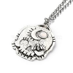 Skull Rhinestone Pendant Necklaces with Rolo Chains, Alloy Jewelry for Men Women, Moon, 27.17 inch(69cm)(NJEW-F309-10)