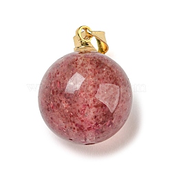 Natural Strawberry Quartz Sphere Pendants, Round Charms with Golden Plated Alloy Snap on Bails, 15.5x12mm, Hole: 3.6x4.8mm(G-D094-06A)