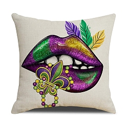 Mardi Gras Carnival Theme Linen Pillow Covers, Cushion Cover, for Couch Sofa Bed, Square, Lip, 450x450x5mm(AJEW-H146-02A)