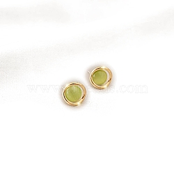 Round Alloy Cat Eye Stud Earrings for Women, with 925 Sterling Silver Pin, Yellow Green, 18x12mm(WG29476-15)