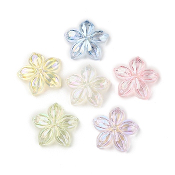 UV Plating Acrylic Beads, Iridescent, Flower, Mixed Color, 28x29x5.5mm, Hole: 1.5mm