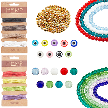 PandaHall Elite 401Piece DIY Evil Eyes Themed Jewelry Set Making Kits, Including Glass Beads Strands, Resin Beads, Alloy Spacer Beads and Jute Twine, Mixed Color, 6mm, hole: 1mm