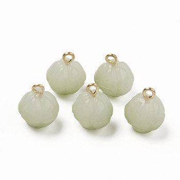 Two Tone Spray Painted Glass Pendants, Imitation Jade, with Light Gold Plated Brass Loops, Bud, Green, 15x12x12mm, Hole: 2mm