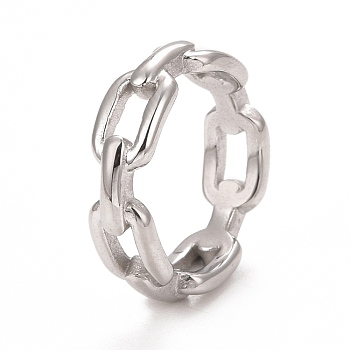 304 Stainless Steel Cable Chain Shape Finger Ring for Women, Stainless Steel Color, Inner Diameter: 17.3~17.9mm