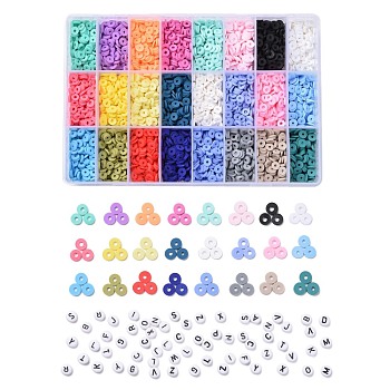 DIY Beads Jewelry Kits, Including Disc/Flat Round Handmade Polymer Clay Beads, Heishi Beads, Flat Round Acrylic Beads, Mixed Color, 6x1mm, Hole: 2mm, 240g