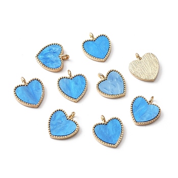 Acrylic Pendants, with Light Gold Plated Alloy Findings, Heart, Cornflower Blue, 18x16x2.5mm, Hole: 2mm
