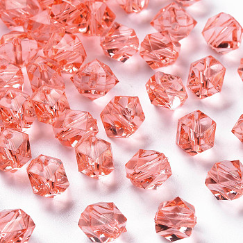 Transparent Acrylic Beads, Faceted, Polygon, Salmon, 8x10x9mm, Hole: 1.6mm, about 1300pcs/500g