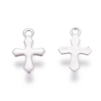 316 Surgical Stainless Steel Tiny Cross Charms, Stainless Steel Color, 9x6x0.5mm, Hole: 0.9mm