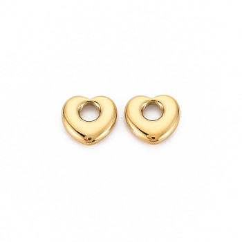 Ion Plating(IP) 304 Stainless Steel Charms, Heart, Real 14K Gold Plated, 12x12x3mm, Hole: 4mm