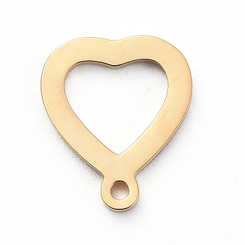 Vacuum Plating 304 Stainless Steel Open Heart Charms, Cut-Out, Manual Polishing, Hollow, Golden, 10x8x1mm, Hole: 0.8mm