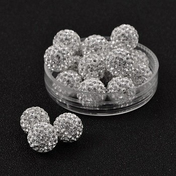Polymer Clay Rhinestone Beads, Pave Disco Ball Beads, Grade A, Round, Half Drilled, Crystal, 10mm, Hole: 1mm