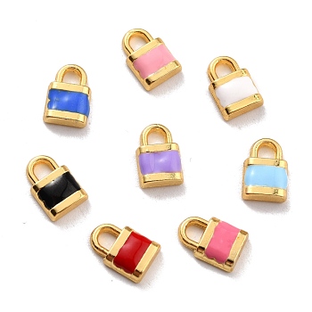 Alloy Pendants, with Enamel, Golden, Lock, Mixed Color, 10.5x7x2.8mm, Hole: 2.4x2.6mm