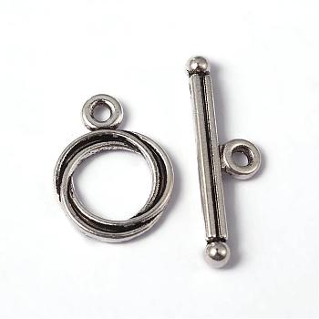 Tibetan Style Alloy Toggle Clasps, Lead Free and Cadmium Free, Ring, Antique Silver, Ring: about 13mm wide, 17mm long, Bar: about 3mm wide, 24mm long, hole: 2mm