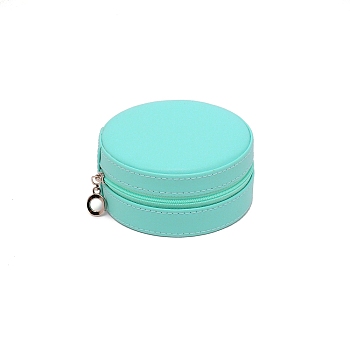 PU Leather Jewelry Box, with Foam Mat, Flat Round, Turquoise, 10.05x4.85cm