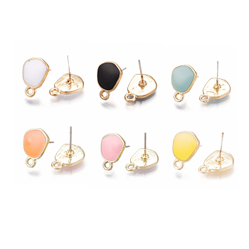 Alloy Stud Earring Findings, with Raw(Unplated) Pins, Enamel and Loop, Light Gold, Mixed Color, 13.5x9.5mm, Hole: 1.6mm, Pin: 0.7mm