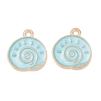 Alloy Enamel Pendants, Conch Shape Charms, Golden, Blue, 17x15x1mm, Hole: 1.6mm