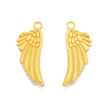 Alloy Pendants, Wing Charms, Matte Coffee Golden, 29x11x1.5mm, Hole: 2mm