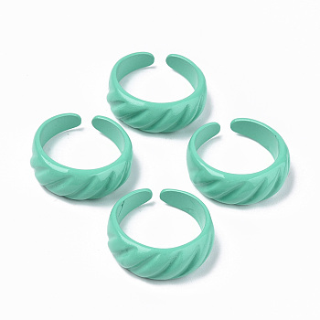 Spray Painted Alloy Cuff Rings, Open Rings, Cadmium Free & Lead Free, Medium Aquamarine, US Size 7 1/4(17.5mm)