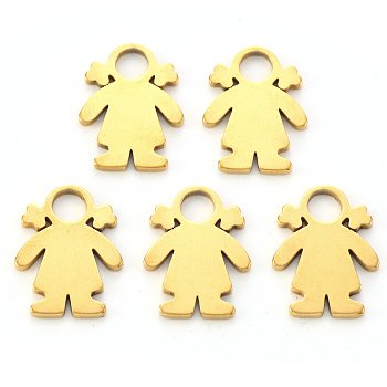 Vacuum Plating 304 Stainless Steel Charms, Laser Cut, Girl, Golden, 14x11x1mm, Hole: 3mm