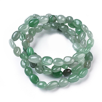 Natural Green Aventurine Bead Stretch Bracelets, Tumbled Stone, Nuggets, Inner Diameter: 2~2-1/4 inch(5.2~5.6cm)