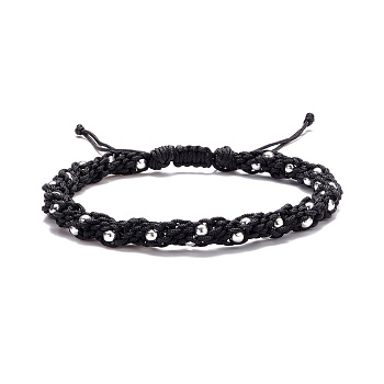 Nylon Braided Bead Bracelet, Adjustable Friendship Bracelet for Men Women, Black, Inner Diameter: 2-1/4 inch(5.8cm)~3-1/2 inch(8.8cm)