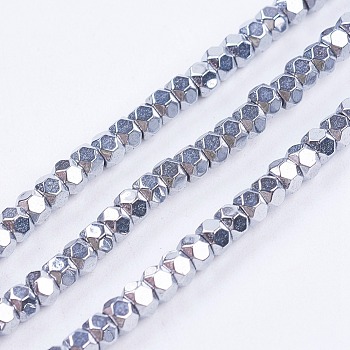 Electroplate Non-Magnetic Synthetic Hematite Beads Strands, Faceted, Rondelle, Platinum Plated, 3x2mm, Hole: 0.5mm, about 198pcs/strand, 15.5 inch(39.5cm)