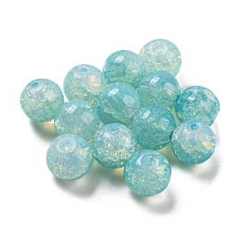 Transparent Spray Painting Crackle Glass Beads, Round, Dark Turquoise, 10mm, Hole: 1.6mm, 200pcs/bag